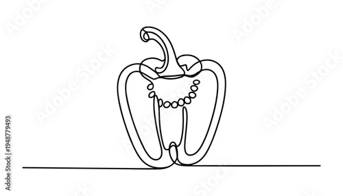 One continuous line illustration of an Capsicums vegetable , isolated on white background.