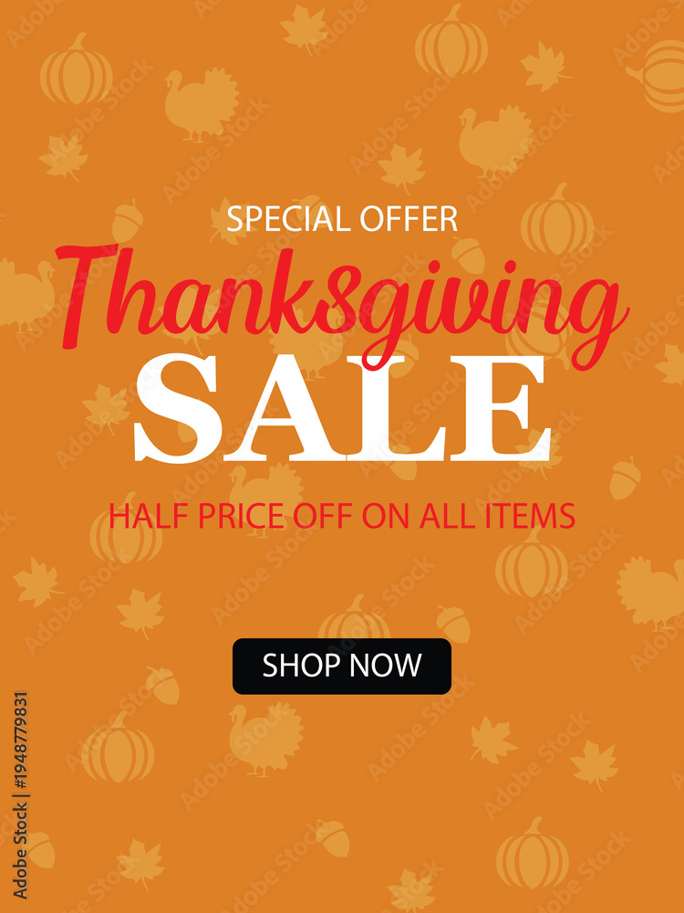 Obraz premium Thanksgiving Sale Promotional Banner with Autumn Pattern Background