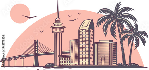 Tampa Florida Downtown Skyline Silhouette with Modern Architecture Vector