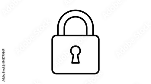 Minimalist padlock icon in black outline, locked position with central keyhole, simple design symbolizing security, privacy, protection, restricted access, and digital safety in modern interfaces.