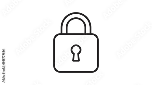 Minimalist padlock icon in black outline, locked position with central keyhole, simple design symbolizing security, privacy, protection, restricted access, and digital safety in modern interfaces.