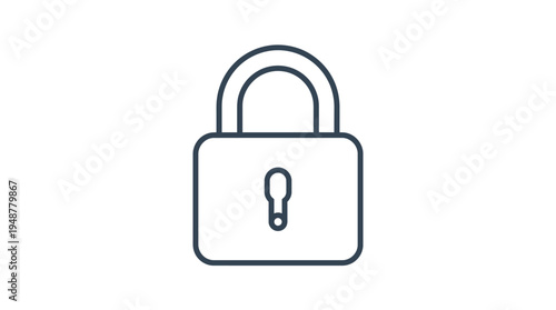 Minimalist padlock icon in black outline, locked position with central keyhole, simple design symbolizing security, privacy, protection, restricted access, and digital safety in modern interfaces.