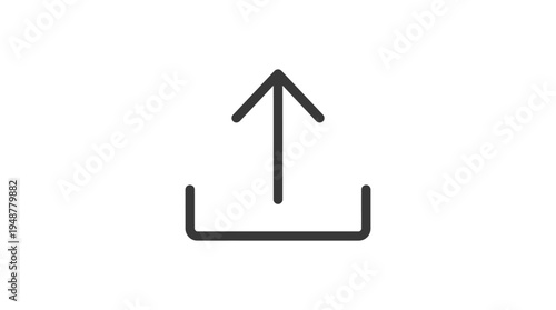 Minimalist upload/share icon in black outline, upward arrow emerging from rectangular base, simple design symbolizing file transfer, sharing, cloud upload, and digital communication.