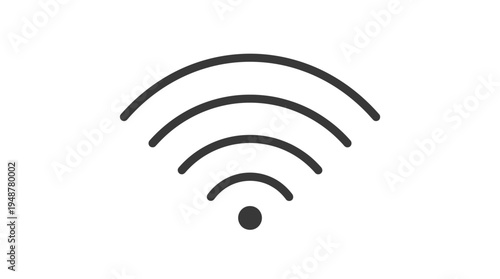 Minimalist Wi-Fi icon in black and white, curved signal lines radiating from central dot, universal symbol of wireless internet connectivity, modern communication, and digital networking.