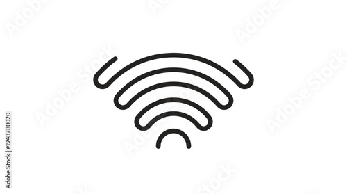 Minimalist Wi-Fi icon in black and white, curved signal lines radiating from central dot, universal symbol of wireless internet connectivity, modern communication, and digital networking.