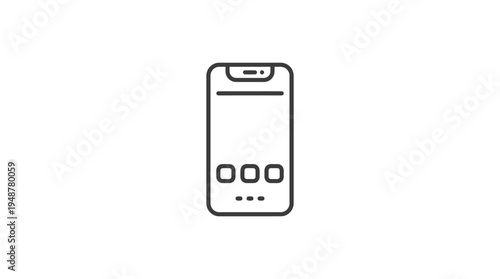 Minimalist smartphone icon in black and white, vertical orientation, rectangular screen, circular home button, speaker slot, front camera, simple design symbolizing modern communication technology.