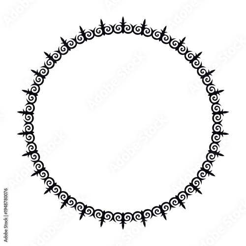 Round frame with black and white decorative Ethnic pattern. Nomadic ornament. Round frame plate Kazakh, Kyrgyz, Uzbek pattern. Ethnic oriental vector round frame. Islam, Arabic, ottoman 