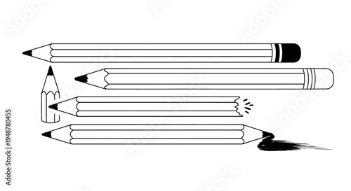 Pencil Collection: Sharp, Broken, and Drawing, Black and White Illustration