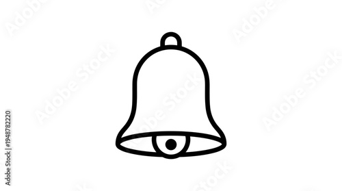 Minimalist black outline bell icon on white background, symbolizing notifications, alerts, reminders, and updates in digital communication, mobile apps, and modern user interface design.