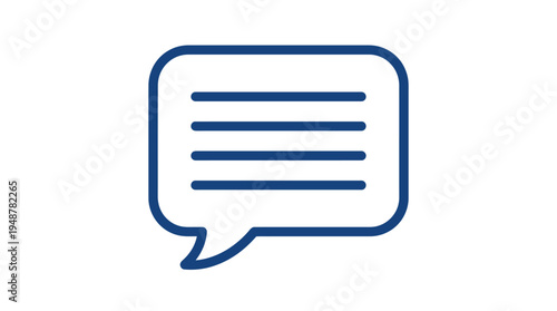 Minimalist blue speech bubble icon with three horizontal lines, symbolizing communication, messaging, conversation, and digital chat features in modern apps, websites, and social media platforms.