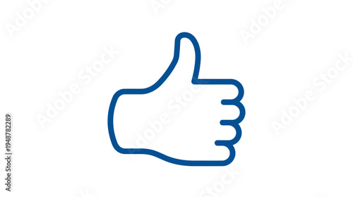 Minimalist blue outline thumbs-up icon on white background, symbolizing approval, agreement, positive response, widely recognized in digital communication and social media engagement.