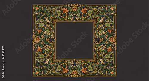 Ornate Art Nouveau floral frame with orange blossoms and leaves.