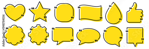 Quote box frame, big set icons. Quote text in speech bubble. Blank template quote text info design boxes quotation bubble blog quotes symbols. Quote box icon, label, sticker, badge, line, flat vector.