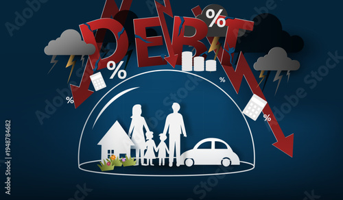 Financial Protection Concept with Family Shielded from Debt and Economic Risk