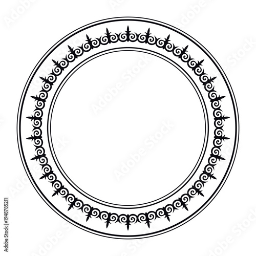 Round decorative frame. Ethnic Asia national round frame. Ethnic Asia ornament of the nomadic peoples of Asia, Kazakh, Kirghiz, Kalmyk, Mongol, Turkmen. For sandblasting, plate, ceramic