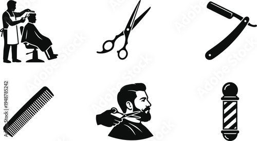 Professional Barber Shop and Hairdressing Icon Set