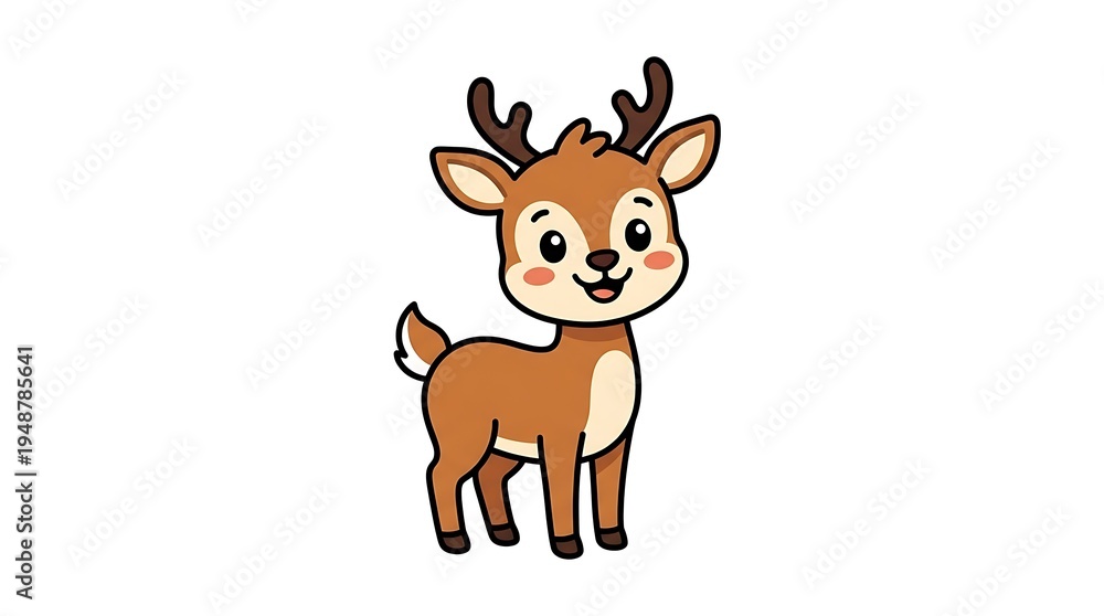 Fototapeta premium Cartoon reindeer with antlers standing.