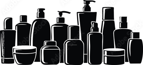 Silhouette Collection of Skincare and Cosmetic Product Bottles, vector, illustration, silhouette.