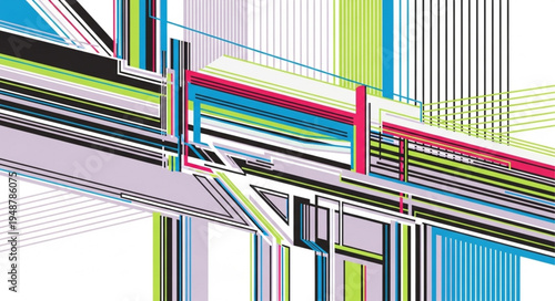 Abstract geometric lines and shapes forming a complex structure.