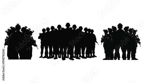 Battlefield Medic Silhouettes Leading Military Troops in Vector Design