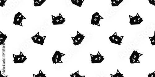 cat seamless pattern black kitten face head calico pet cartoon vector tile background gift wrapping paper repeat wallpaper doodle illustration isolated design