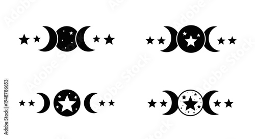 Celestial Borders: Moon Phases and Stars Vector Set