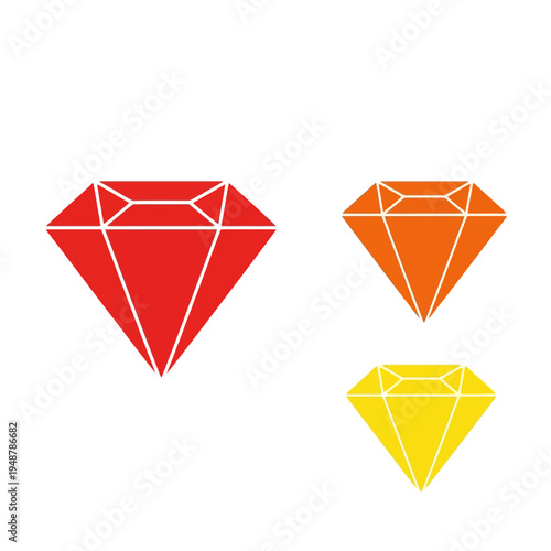 Collection of Colorful Gemstones: Red, Orange, Yellow Diamonds on White Background