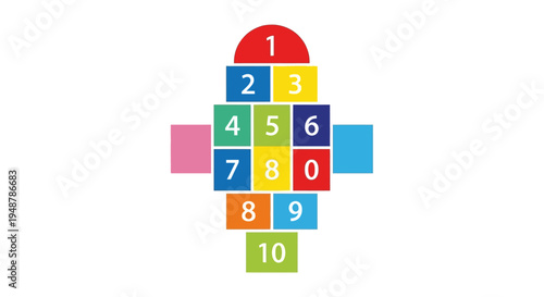 Colorful Hopscotch Grid with Numbers 1-10 on White Background