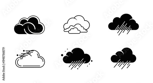 Set of Cloud Icons: Weather Forecast, Rain, Wind, Stormy, Overcast, Cloudy Sky