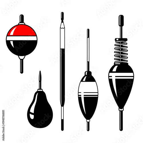Set of Fishing Floats Icons, Fishing Bobbers Collection, Vector Illustration