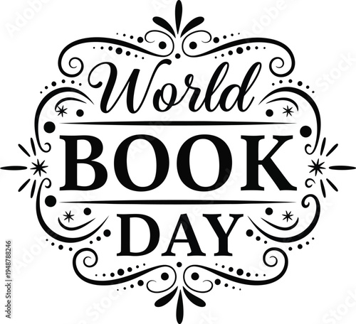 World book day logo with ornate design