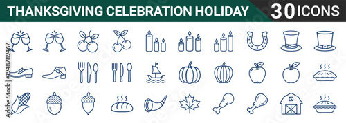 Thanksgiving celebration holiday vector icons including food, symbols, and objects