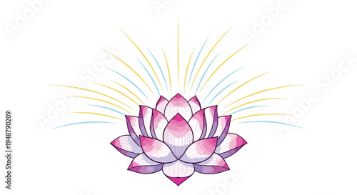 Vibrant Lotus Flower Illustration with Radiant Beams.