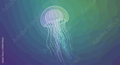 Glowing Jellyfish Silhouette on Gradient Background, Bioluminescent Marine Life