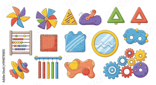 Colorful Wooden Toys Collection: Gears, Abacus, Wind Chimes, Shapes, and More