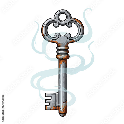 Vintage Metal Key with Ornate Handle.