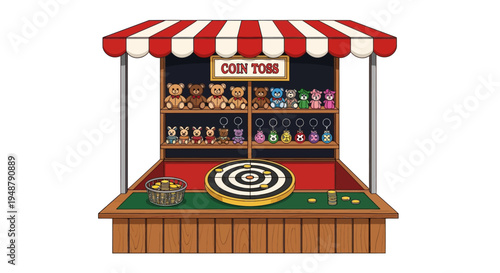 Pixel Art Coin Toss Game Booth with Prizes at Carnival
