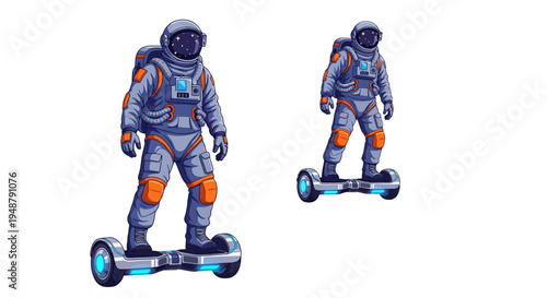 Astronaut Riding Hoverboard, Futuristic Space Exploration and Technology