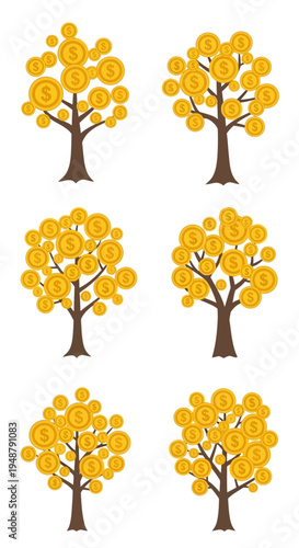 Money Tree Collection: Six Golden Coin Trees Symbolizing Wealth and Financial Growth