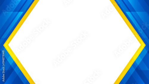 Professional blue geometric background with yellow angular border forming a central frame. Modern corporate design suitable for templates, presentations, and business graphics.