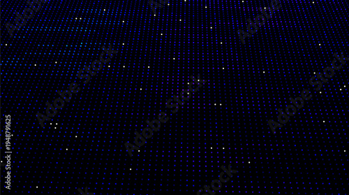 Futuristic abstract vector background with flowing neon lines and glowing particles forming a dynamic wave pattern on a blue background. Big data processing, artificial intelligence, digital networks