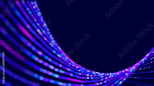 Abstract technology vector background with luminous curved lines forming dynamic structure on blue background. Concept for big data research, artificial intelligence, digital network, data processing.