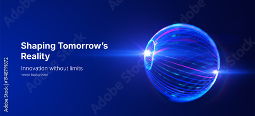 Abstract technology vector background with luminous curved lines forming dynamic structure on blue background. Concept for big data research, artificial intelligence, digital network, data processing.