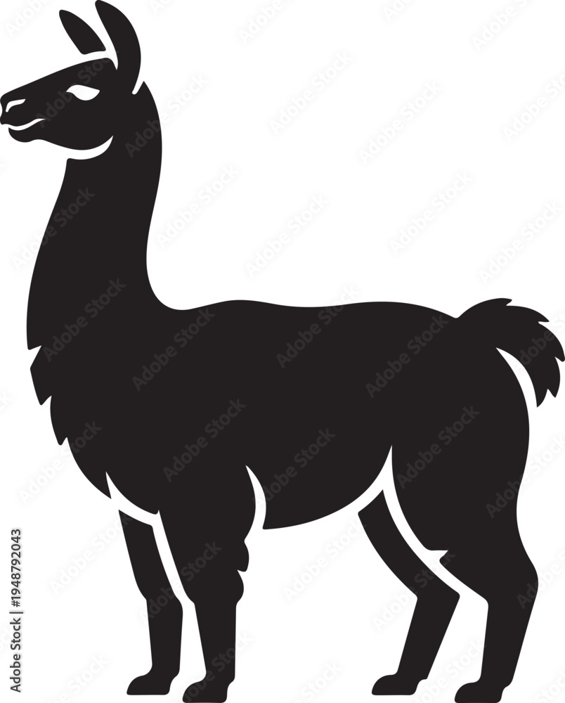 Fototapeta premium Simple Black Llama Silhouette Vector Graphic on White Background
