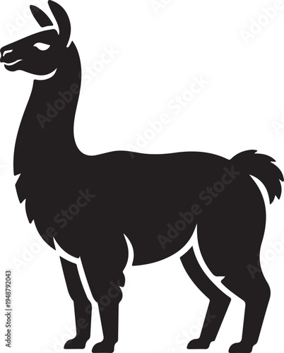 Simple Black Llama Silhouette Vector Graphic on White Background