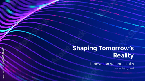 Abstract technology vector background with luminous curved lines forming dynamic structure on blue background. Concept for big data research, artificial intelligence, digital network, data processing.