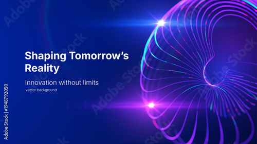 Abstract technology vector background with luminous curved lines forming dynamic structure on blue background. Concept for big data research, artificial intelligence, digital network, data processing.