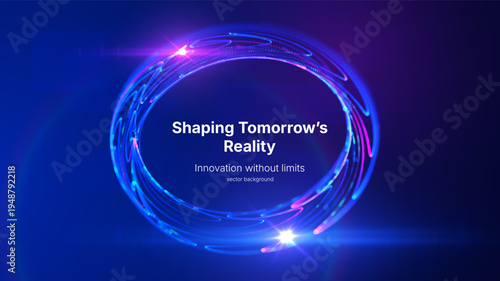 Abstract technology vector background with luminous curved lines forming dynamic structure on blue background. Concept for big data research, artificial intelligence, digital network, data processing.