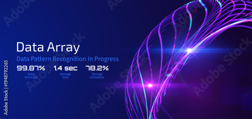 Abstract technology vector background with luminous curved lines forming dynamic structure on blue background. Concept for big data research, artificial intelligence, digital network, data processing.