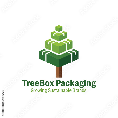 Stacked cardboard boxes forming a tree shape logo for eco-friendly shipping and sustainable brand packaging services TreeBox Packaging